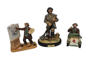 3PCS EMMETT KELLY CIRCUS CLOWN COLLECTION PORCELAIN FIGURINES